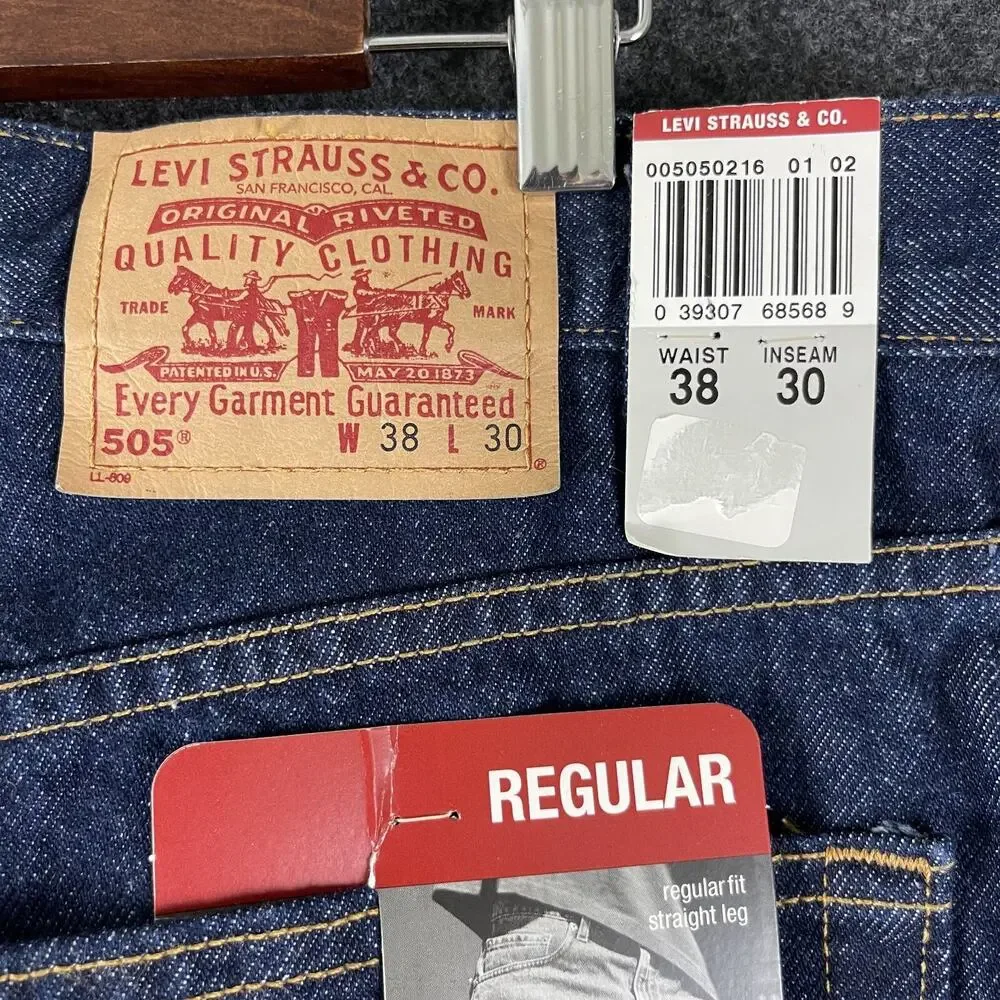 VTG Levis 505 Jeans Mens 38x30 Dark‎ Wash Regular Fit Straight Deadstock Y2K NEW